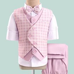Robo Fry Full Sleeves Checks 3 Pieces Party Suit with Bow - Light Pink-picture-20