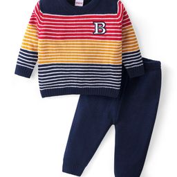 Babyhug Knitted Full Sleeves Pullover Sweater Set With Stripes Design - Multi Colour-image-98