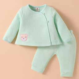 ToffyHouse Knit Full Sleeves Top & Lounge Pant Set With Animal Patch - Light Green-image-58