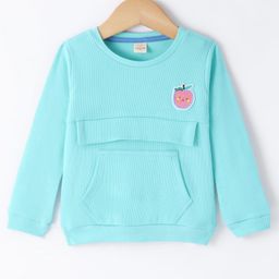 Olio Kids Cotton Knit Full Sleeves Winter T-Shirt with Kangaroo Pocket & Apple Patch - Sea Green-picture-28