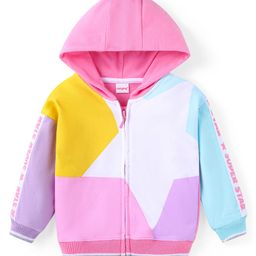 Babyhug Cotton Knit Full Sleeves Hooded Sweatjacket with Color Block Design - Blue Pink & Yellow-image-24