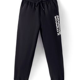 Taeko Knit Full Length Fleece Pants with Text Print - Black-image-52