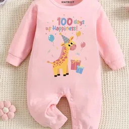 KNITROOT Milestone Theme Full Sleeves 100 Days Of Happiness Text Printed Romper - Pink-picture-25
