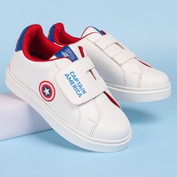 Pine Kids Marvel Avengers Captain America Print Casual Shoes with Velcro Closure - White-image-62