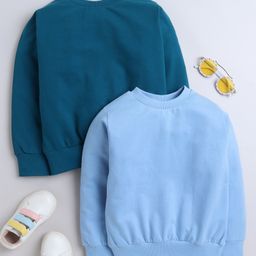 Aww Hunnie Pack Of 2 Cotton Terry Full Sleeves Solid Sweatshirts - Green & Blue-image-29