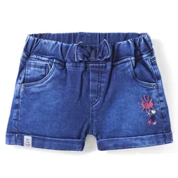 Olio Kids Above Knee Length Washed Denim Shorts with Bow Applique & Hears Embroidery - Blue-picture-37