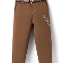 Olio Kids Cotton Woven Full Length Trouser with Bear & Text Print - Brown-image-43
