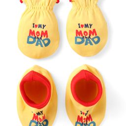 Babyhug 100% Cotton Knit Mittens & Booties With Text Print - Yellow-image-2