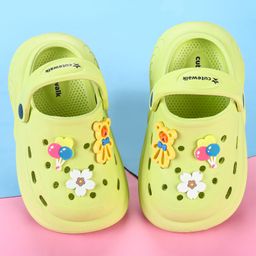 Cute Walk by Babyhug Back Strap Closure Clogs with Floral Bear & Balloon Applique - Light Green-image-73