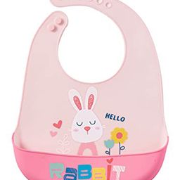 MOMISY Baby Bib For Newborn Waterproof Silicone Apron Wipeable Stain Resistant With pocket For 6 months and up (1, PinkRabbit)-23
