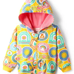 Babyhug Cotton Knit Full Sleeves Hooded Sweatjacket with Text Print & Kangaroo Pocket - Yellow-picture-16