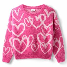 Babyhug Knit Full Sleeves Pullover Sweater with Heart Design - Pink-picture-14