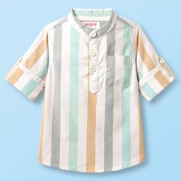 Babyhug Cotton Woven Full Sleeves Mandarin Collar Kurta Style Shirt With Stripe - Multicolour-image-44