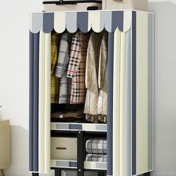 StarAndDaisy Kids Foldable Wardrobe with Cover, Drawers Portable Almirah for Clothes, Shoes, Accessories with Side Pockets, Hanging Rod, white-14