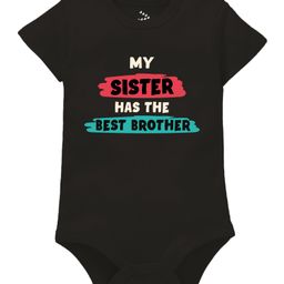 Zeezeezoo 100% Cotton Knit Rakshabandhan Theme Half Sleeves My Sister Has The Best Brother Text Printed Onesie - Black-image-92