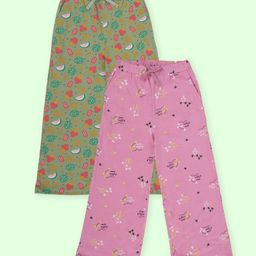 Kiddopanti Cotton Knit Pack Of 2 Ice Creams & Hello Love Text Printed Pajamas - Light Pink & Dusty Green-image-80