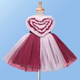 Enfance Sleeveless Heart Applique Detailed Shimmered Knee Length Dress - Dark Pink-picture-0