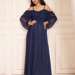Shades of Sabi Women Embellished Net Maternity Fit & Flare Maxi Dress-picture-19