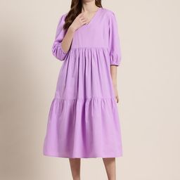 HERE&NOW Cotton Tiered A-Line Midi Dress-image-40