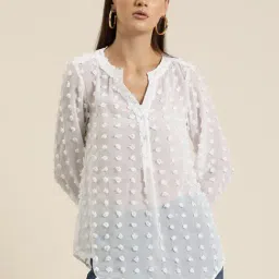Qurvii White Self Design Top-image-6