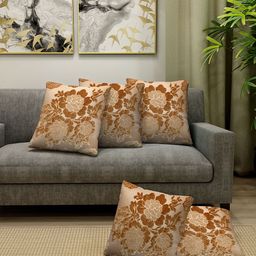 HOSTA HOMES Pack of 5 Floral Embossed Velvet Cushion Covers-34