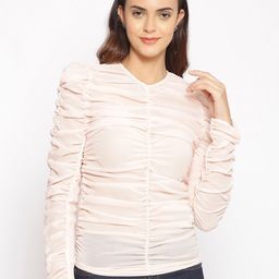 Oxolloxo Off White V-Neck Pleated Regular Top-picture-40