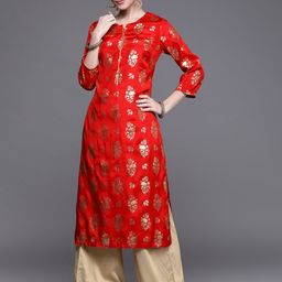Biba Women Red Floral Foil Printed Kurta-picture-23