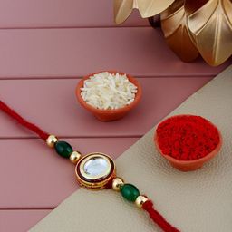 LUCKY JEWELLERY Stone-Studded Round Charm Meenakari Rakhis-image-37