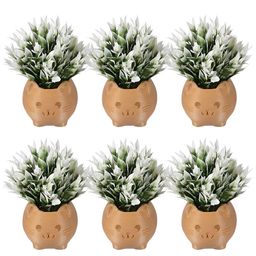 Kuber Industries 6-Pcs Beige & Green Artificial Plants With Pot-14