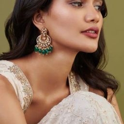 Curio Cottage Meira Emerald Green Chandbali Earrings-34
