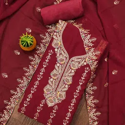 Panzora Floral Embroidered Sequinned Georgette Unstitched Dress Material-image-74