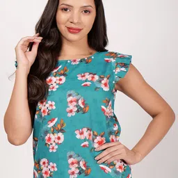 Frolic Rolic Floral Print Flutter Sleeve Crepe Top-picture-8