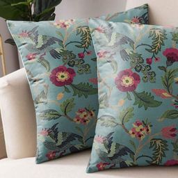 Aura Blue & Pink 2 Pieces Floral Printed Square Cushion Covers-16