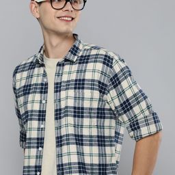Mast & Harbour Men White & Blue Checked Slim Fit Pure Cotton  Casual Shirt-image-31