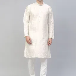 MANQ Men White Printed Kurta with Pyjamas-45