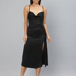 London Rag Cowl Neck Sheath Midi Dress with Ruched Detail-image-26