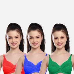 FIMS: Fashion is my Style Blue & Green Lace Work Bralette Bras - Pack Of 3-picture-16