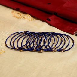 Fida Ethnic Traditional Gold-Plated Navy Blue Silk Thread Work Bangles for Women - Set of 12-image-56