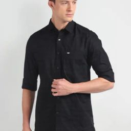 Arrow Black Cotton Slim Fit Self Pattern Shirt-picture-34