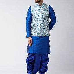 SOJANYA Men Navy Blue Printed Kurta with Dhoti Pants-13