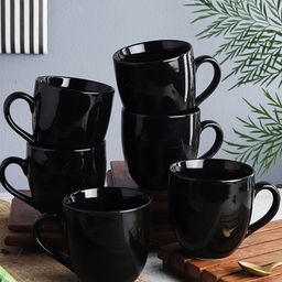 The Decor Mart Set Of 6 Black Solid Ceramic Glossy Cups-3
