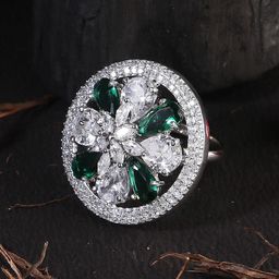 Adwitiya Collection Rhodium Plated Stones Studded Finger Ring-image-22