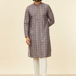 Manyavar Floral Printed Mandarin Collar Straight Kurta With Pyjama-image-72