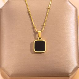 BEYTER Stainless Steel Gold Plated Square Pendant With Chain-38