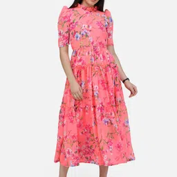 BAESD Floral Print Georgette Fit & Flare Midi Dress-image-74
