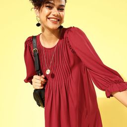 Antheaa Women Maroon Solid Trapeze Dress-image-10