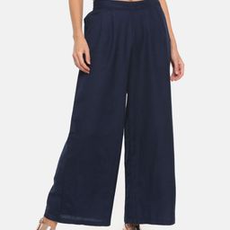 Go Colors Women Navy Blue Solid Wide Leg Palazzos-picture-36