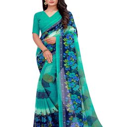 KALINI Green & Blue Poly Georgette Floral Saree-picture-27