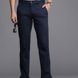 Louis Philippe Sport Men Navy Blue Textured Comfort Slim Fit Trousers-picture-55