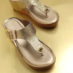 Iconics Women's Gold T-Strap Wedges-image-20